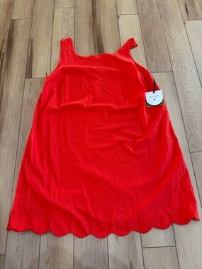 kate spade Bright Coral Red Scalloped-Hem Sleeveless Dress